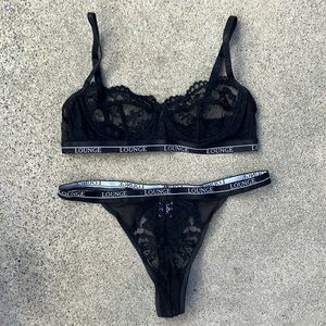 Lounge Blossom Balcony Bra in Black Size 34B and Thong Size S NWOT